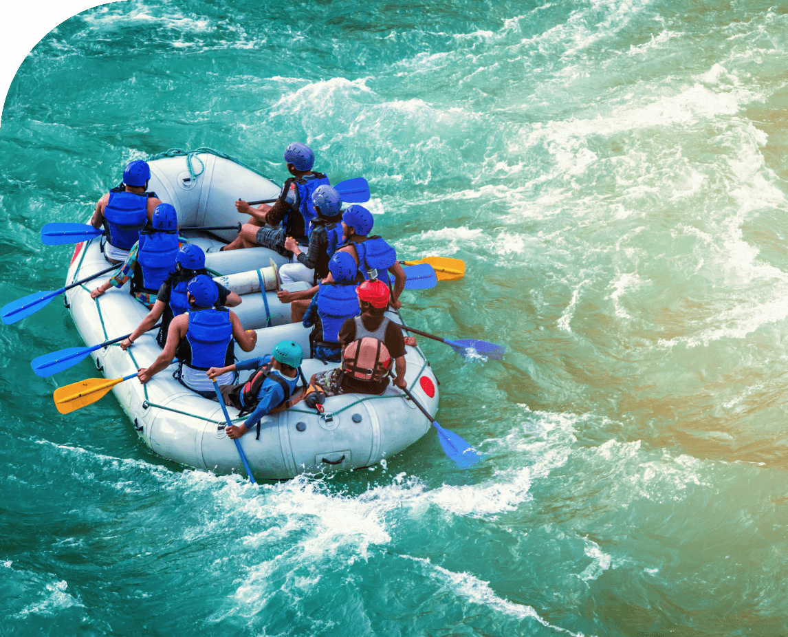An image of a raft, whitewater rafting